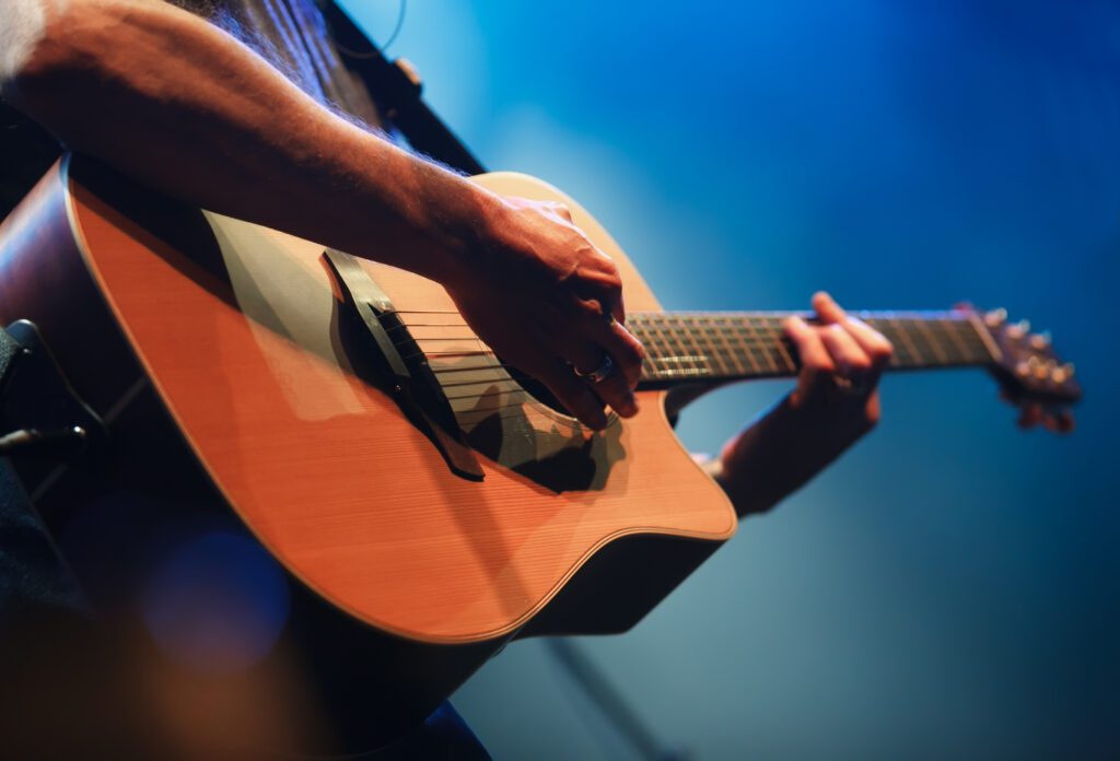 A Professional Musician Plays Acoustic Guitar