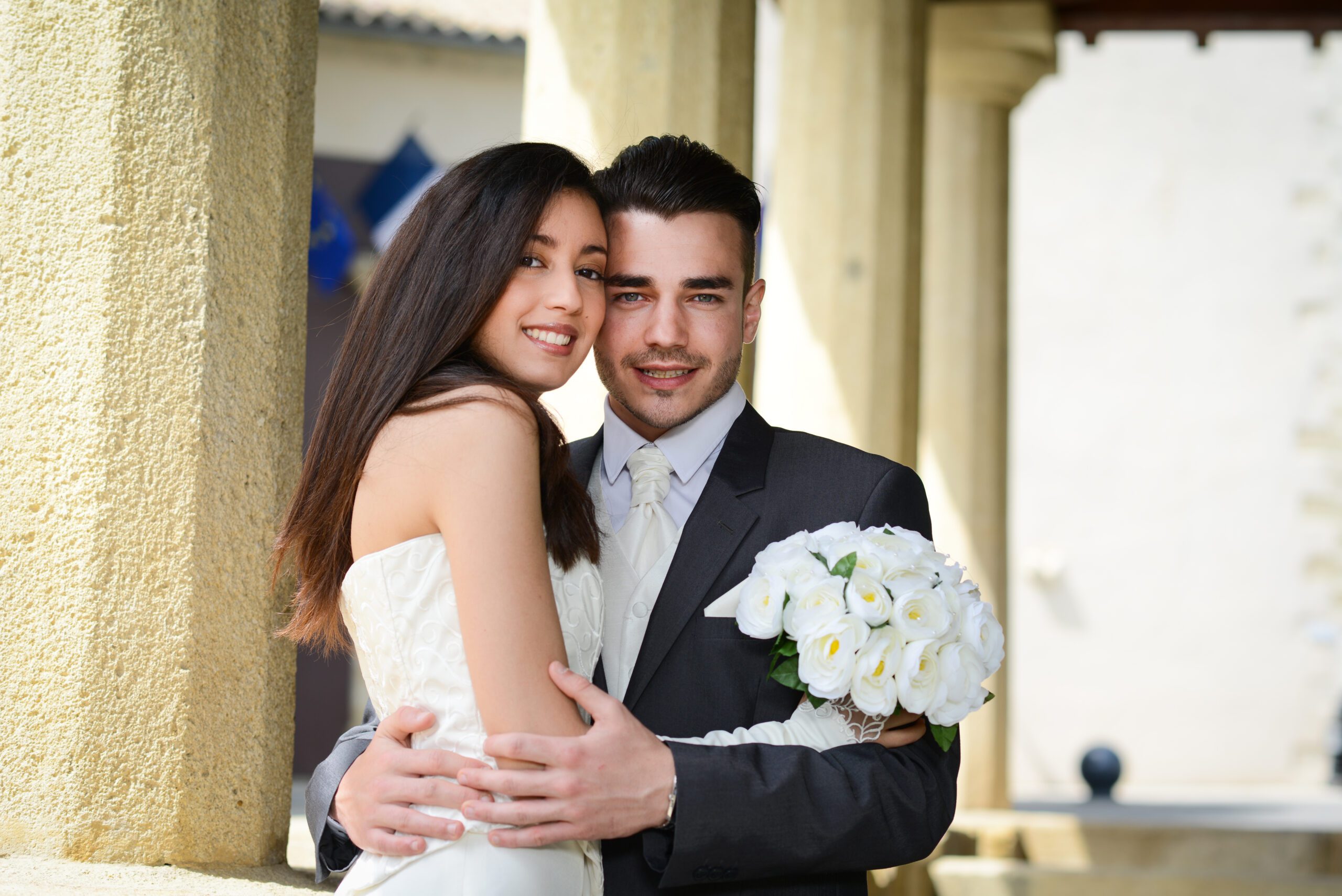 Happy Married Young Couple Bride and Groom
